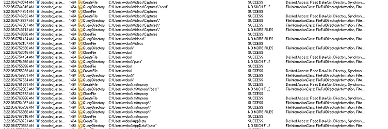 ProcMon logs of the malware attempting to steal crypto wallets